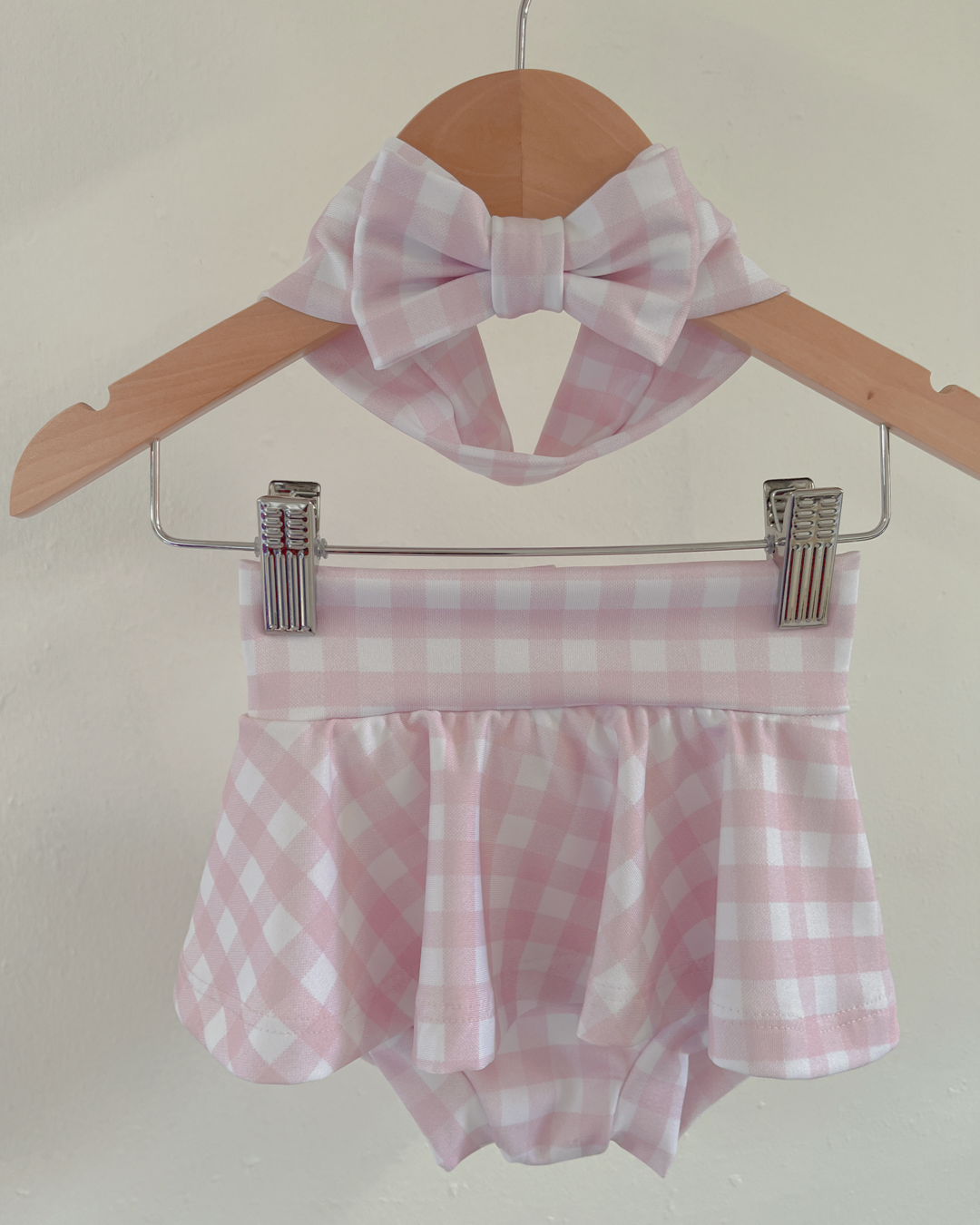 Pink check skirt bummie & matching bow