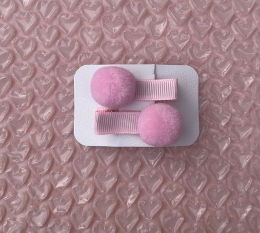 Pink Pom Pom clips, set of 2